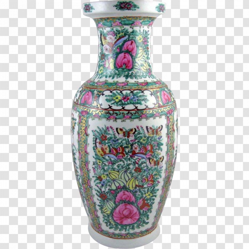 Vase Ceramic Peacock Lamp China Famille Rose - Chinese Pattern Transparent PNG