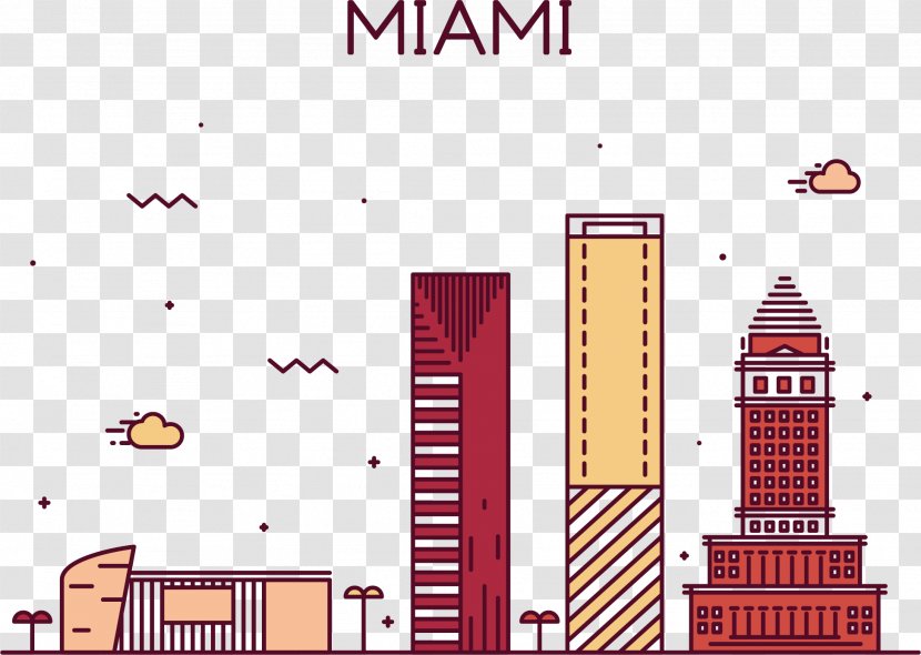 Skyline Stock Illustration - Games - Miami Street View Vector Transparent PNG