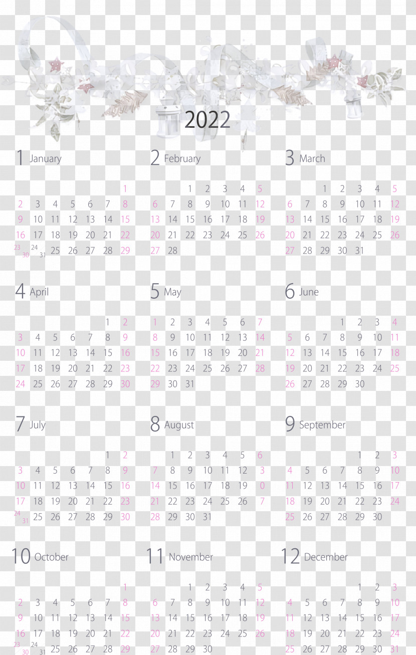 2022 Yearly Calendar Printable 2022 Yearly Calendar Transparent PNG