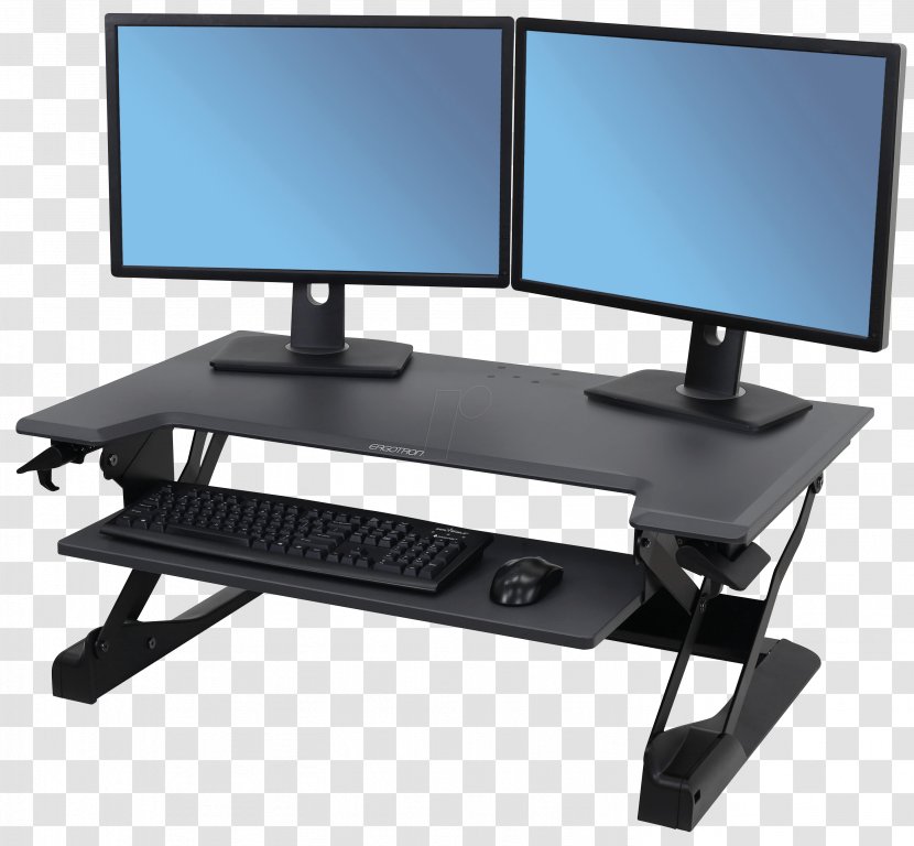 Ergotron WorkFit-TL Standing Desk 33397062 WorkFit-T Desktop Sit-Stand Workstation Computer Keyboard WorkFit Dual Monitor Kit - Hardware Transparent PNG