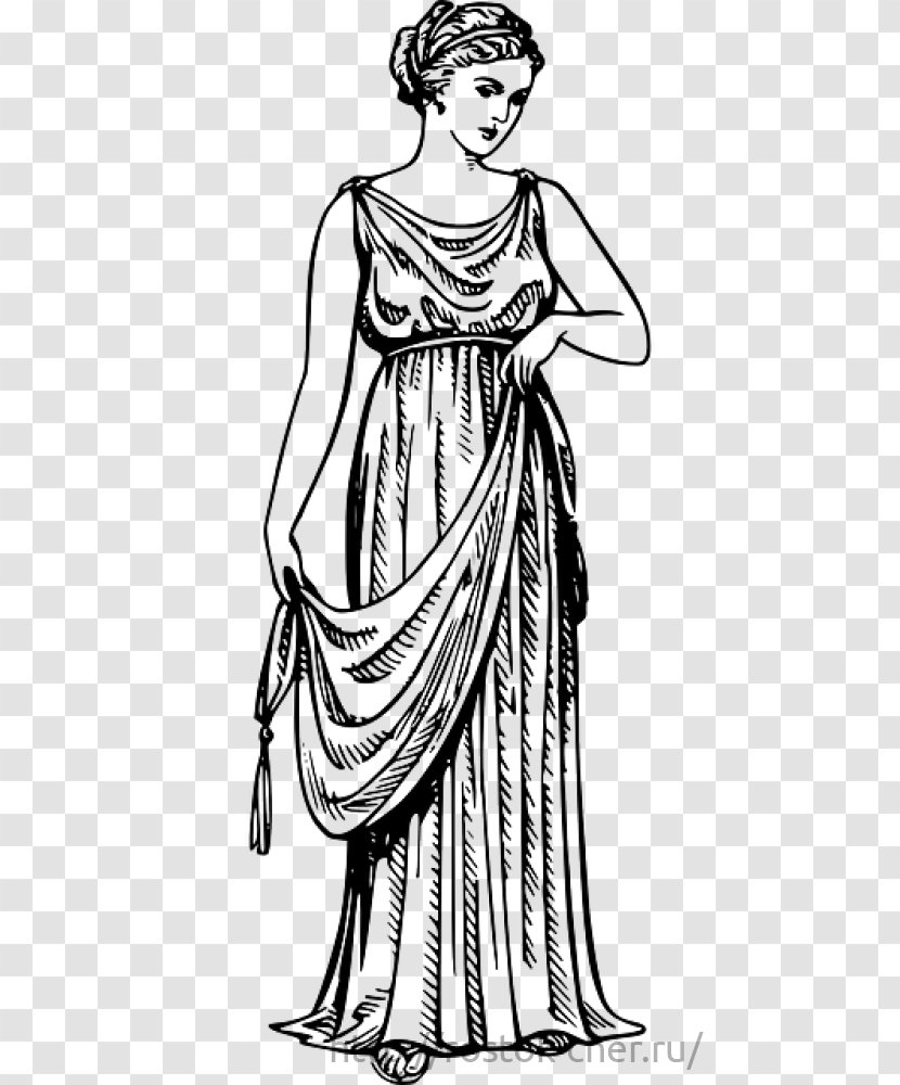 Ancient Greece Chiton Peplos Greek Dress Archaic - Black And White - Woman Transparent PNG