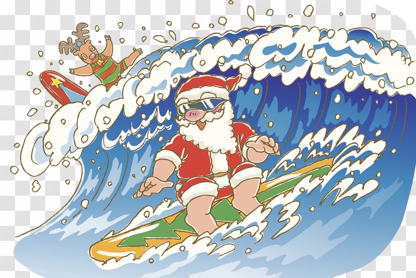 Santa Claus Rudolph Reindeer Christmas Tree Illustration - Surfing Transparent PNG