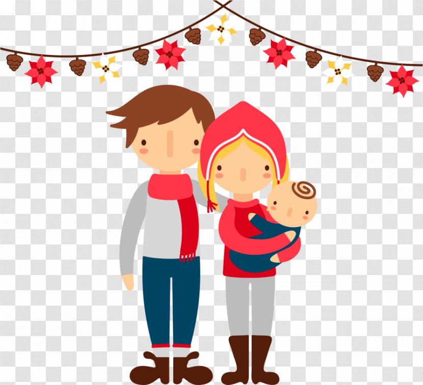 A Family Of Three Vector Christmas - Cartoon - Tree Transparent PNG