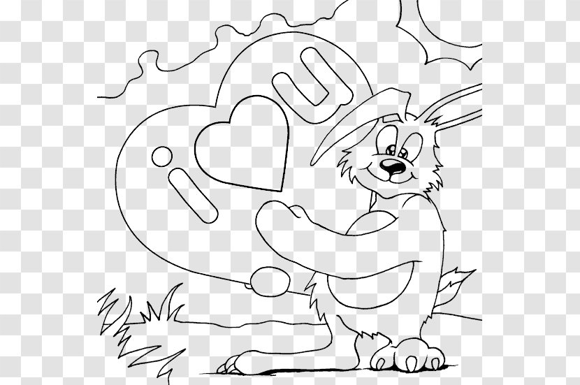 Coloring Book Rabbit Adult Black And White - Watercolor - Bunny Love Transparent PNG