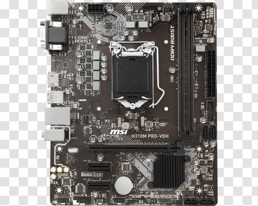 Intel LGA 1151 MSI H310M PRO-VDH Motherboard Hardware/Electronic Coffee Lake - Computer Hardware Transparent PNG