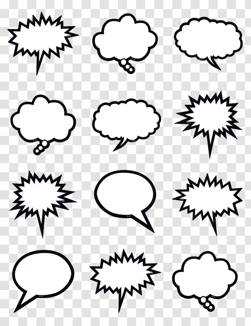 Speech Balloon Black And White Line Art Thought - COMIC BUBBLE Transparent PNG