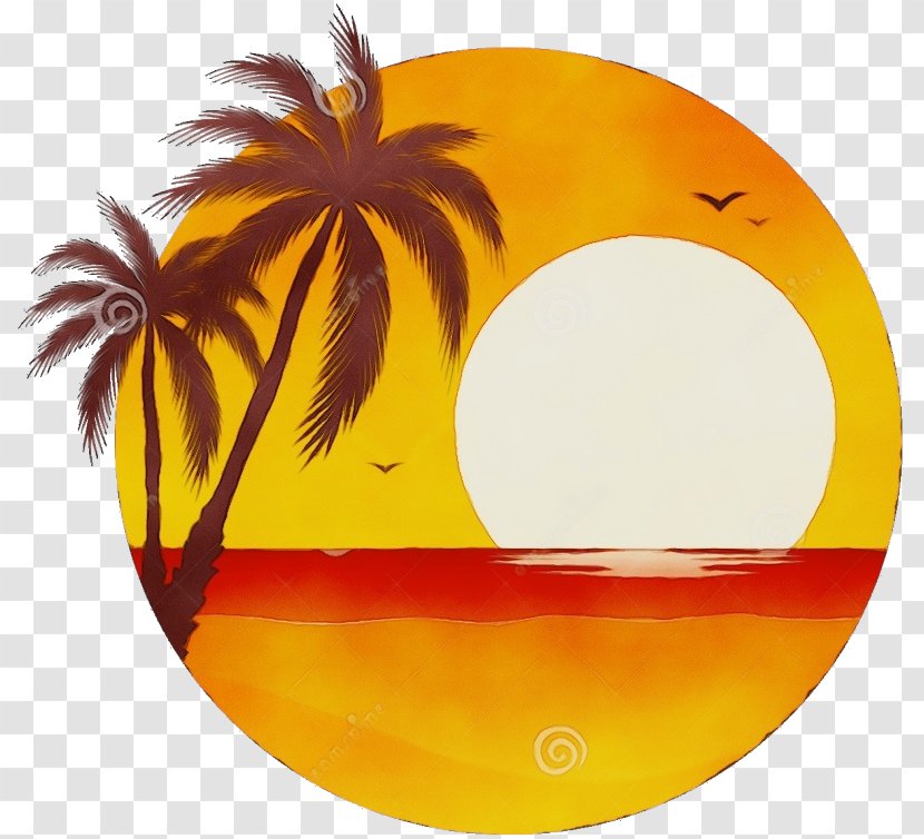 Palm Tree Drawing - Sunset - Logo Plant Transparent PNG