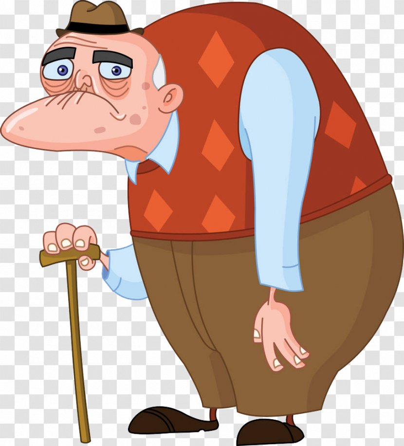 Sadness Cartoon Clip Art - Royaltyfree - Old Man With Crutches Transparent PNG