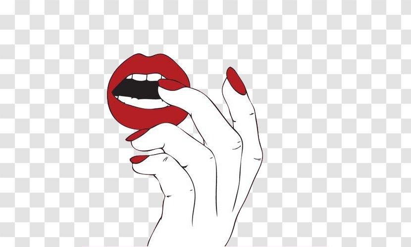 Nail Polish Lip Red Gel Nails - Cartoon - Finger With Lips Transparent PNG