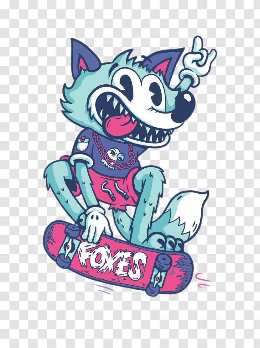 Cartoon Drawing Character Illustration - Painting - Skateboarding Wolf Transparent PNG