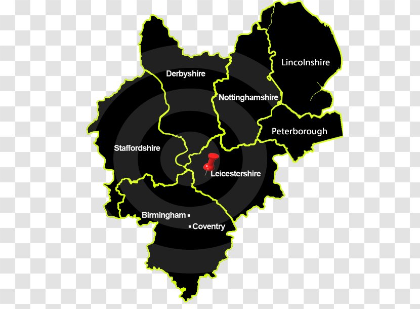Nottingham Leicester Lincolnshire Derby Map - Derbyshire Transparent PNG
