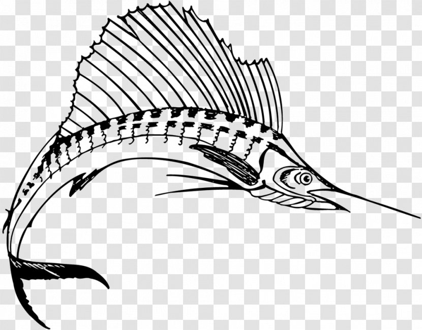 Swordfish Coloring Book Drawing Clip Art - Black And White Transparent PNG