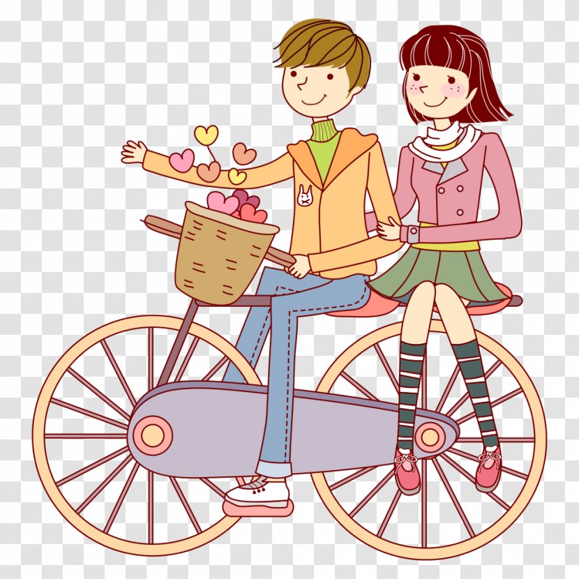 Bicycle Cycling Cartoon - Couple On Bike Transparent PNG