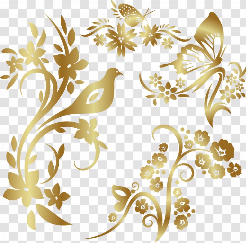 Bird Ornament Pattern - Moths And Butterflies - Gold Transparent PNG
