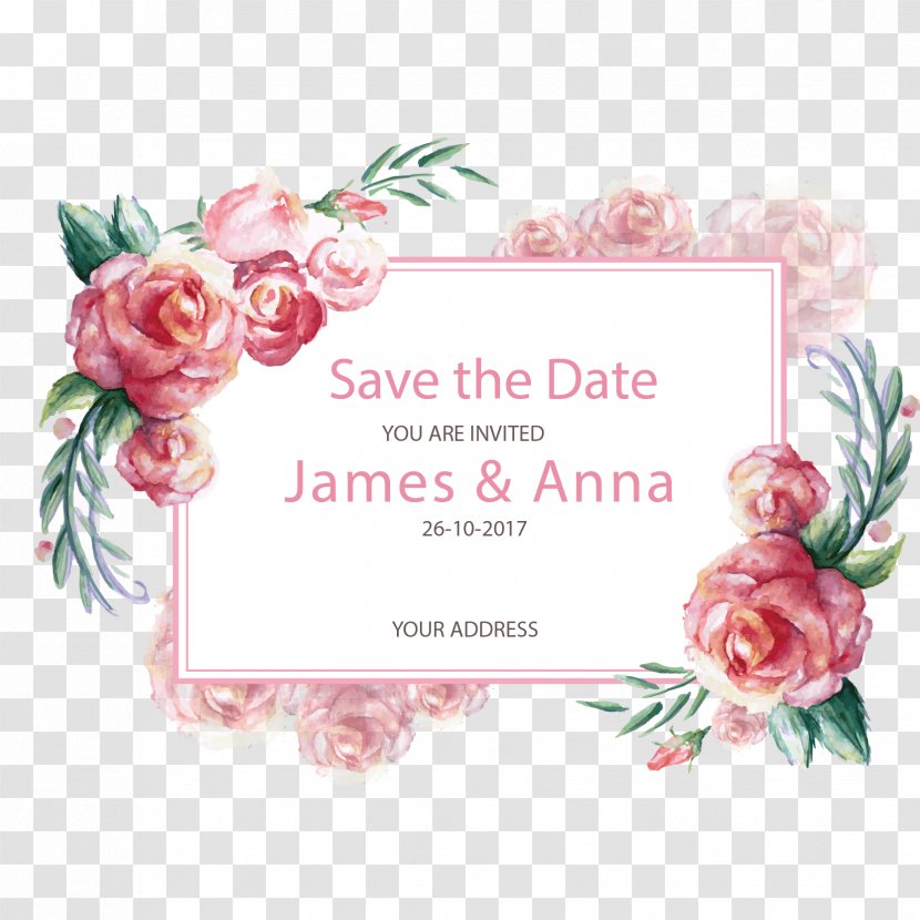 Wedding Invitation Paper Postcard Gift - Floral Design - Vector Romantic Hand-painted Border Transparent PNG