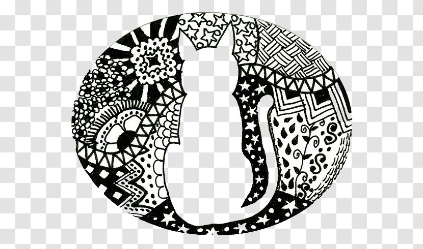 Doodle Drawing Zen Coloring Book Cat - Monochrome - Art Transparent PNG