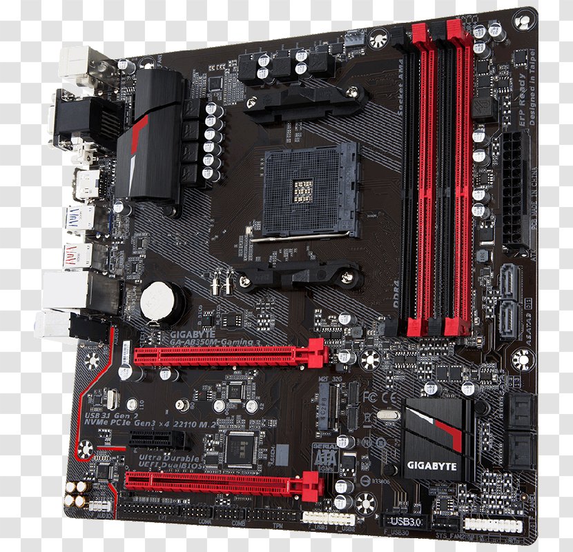 Socket AM4 GIGABYTE GA-AB350M-Gaming 3 MicroATX Motherboard Ryzen - Am4 Motherboards Transparent PNG