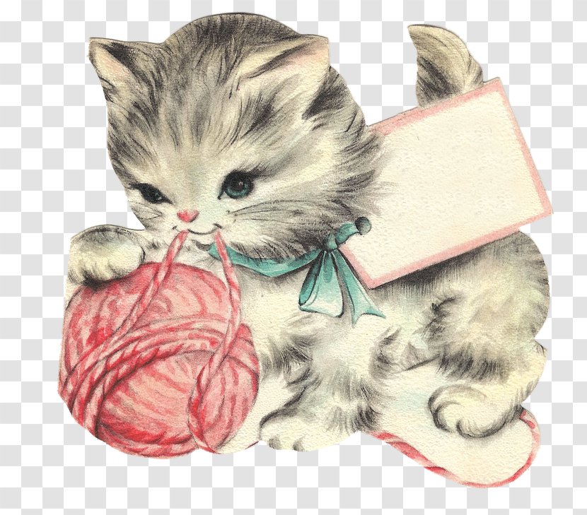 Cat Kitten Hairball Clip Art - Mammal - Vintage Card Transparent PNG