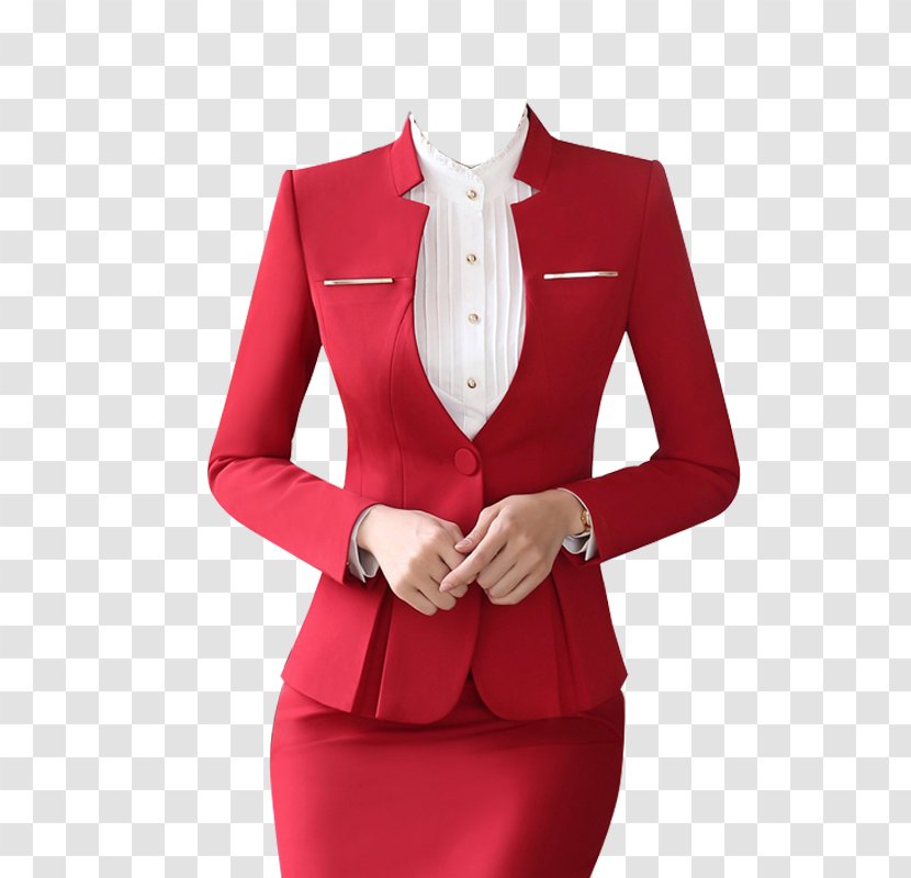 Suit Formal Wear Skirt Clothing Dress - Red Low Collar Professional Women Transparent PNG
