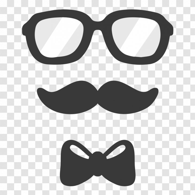 Glasses Bow Tie Necktie Moustache Clip Art - Beard - Black And White Transparent PNG