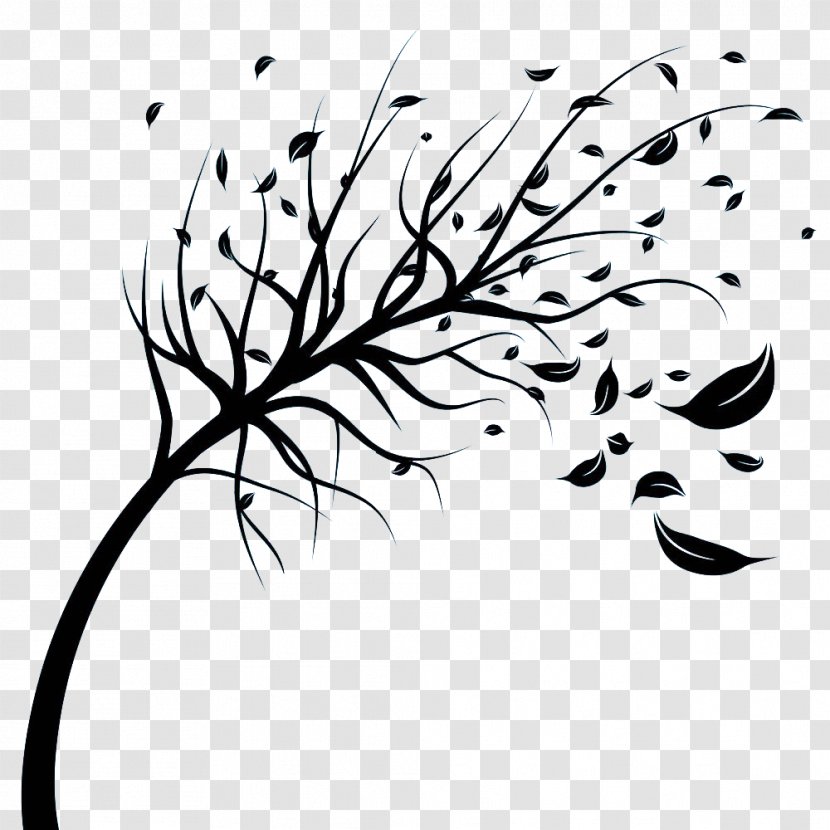 Wind Stock Photography Royalty-free Tree Clip Art - Drawing - Black Blowing Leaves Silhouette Transparent PNG