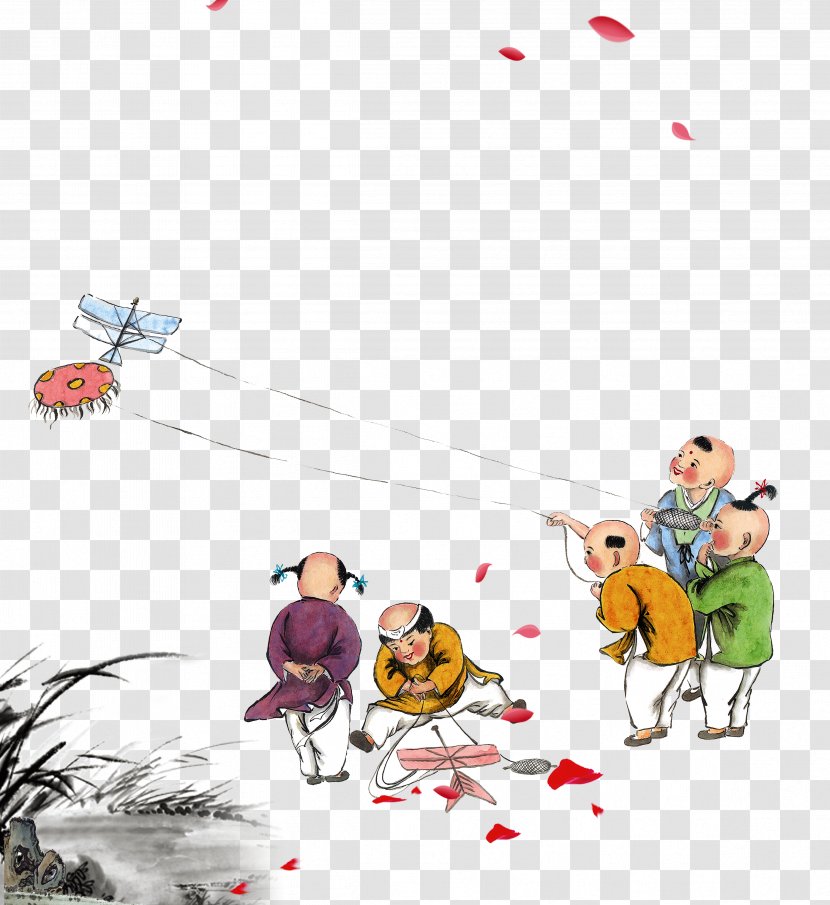 China Child Ancient History Kite Play - Hand-painted Watercolor Kite-flying Children Transparent PNG