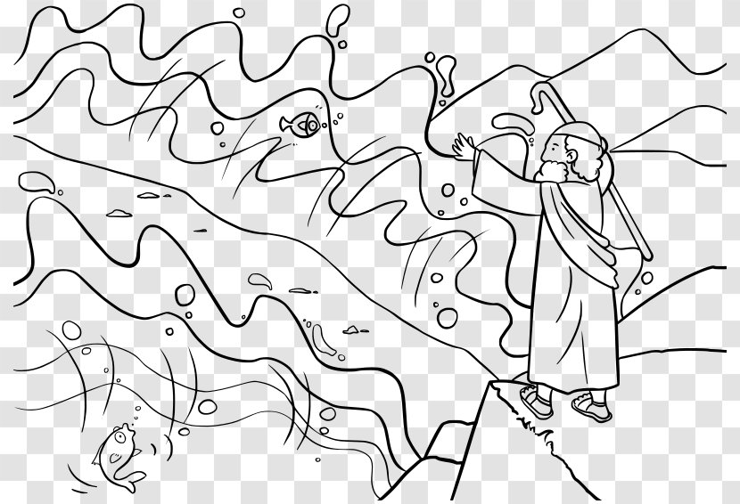 Crossing The Red Sea Book Of Exodus Bible Coloring - Line Art Transparent PNG