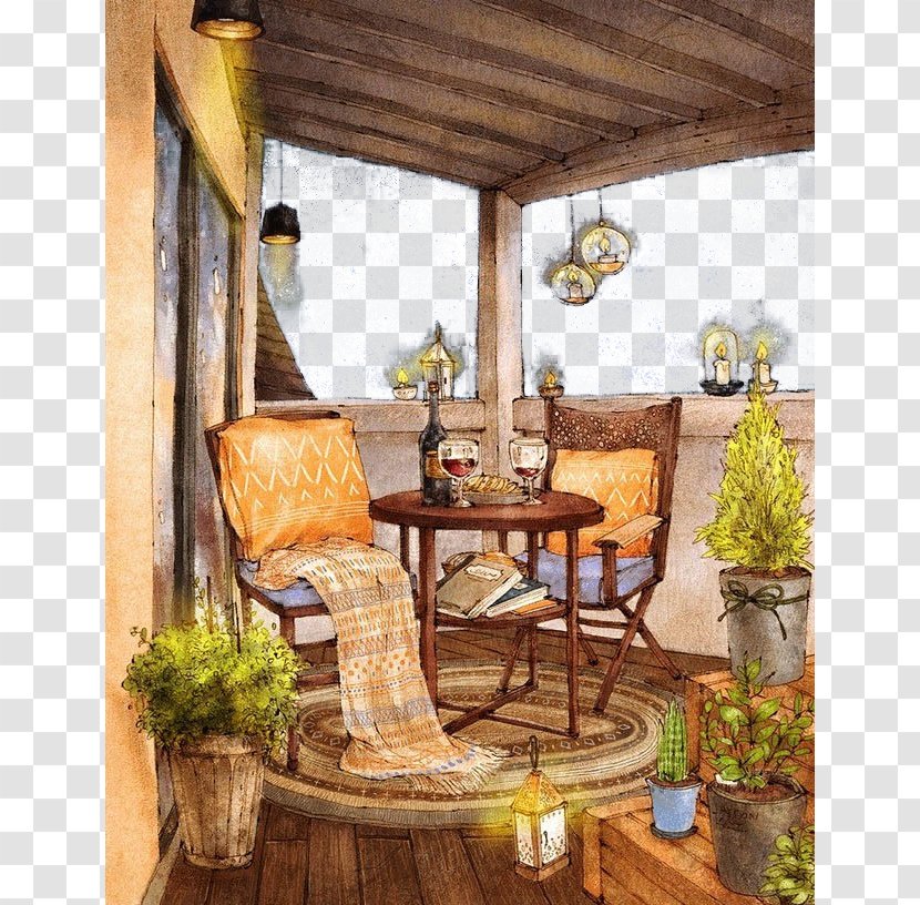 Artist Painting Drawing Illustration - Patio - Balcony Landscape Transparent PNG
