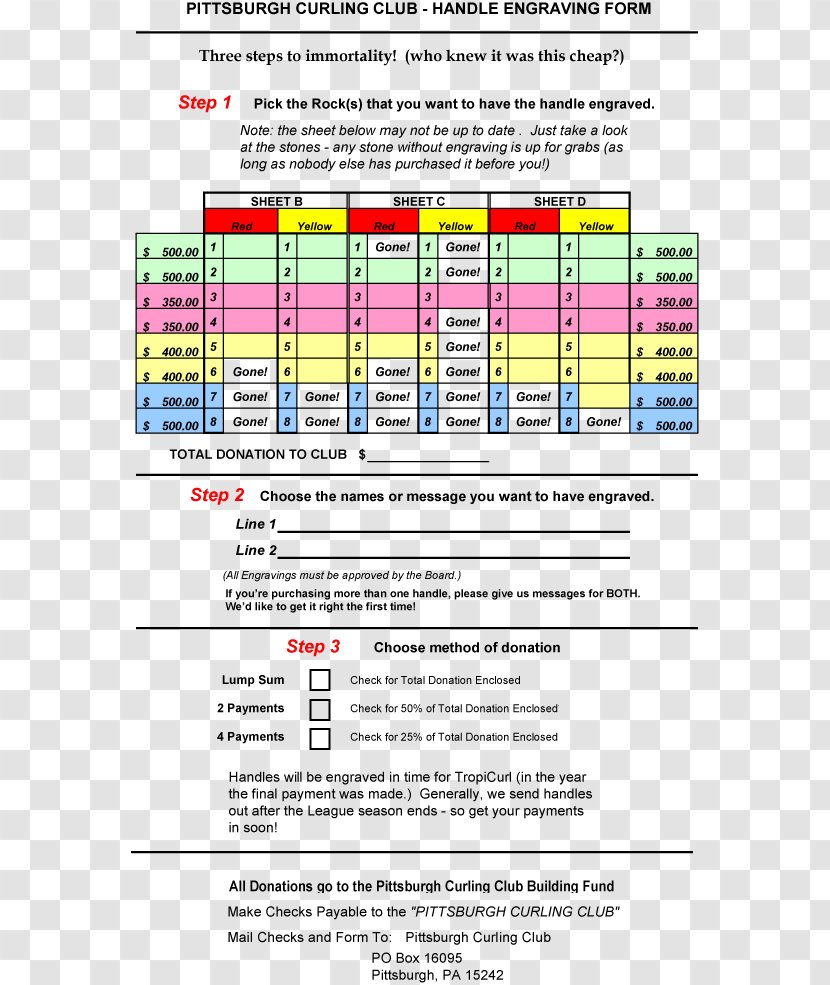 Pittsburgh Curling Club Document Report - Order FOrm Transparent PNG
