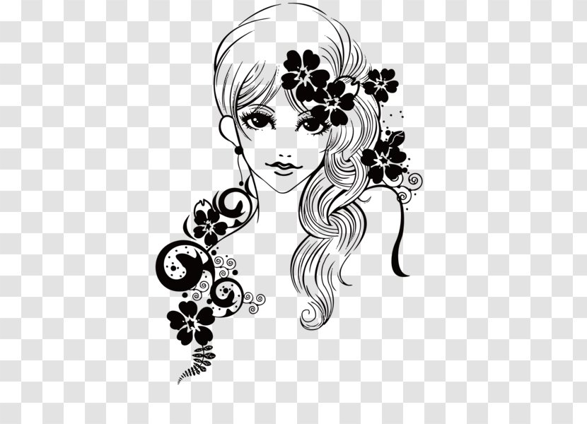 Black And White Drawing Illustration - Watercolor - Hand-painted Hair Beauty Transparent PNG