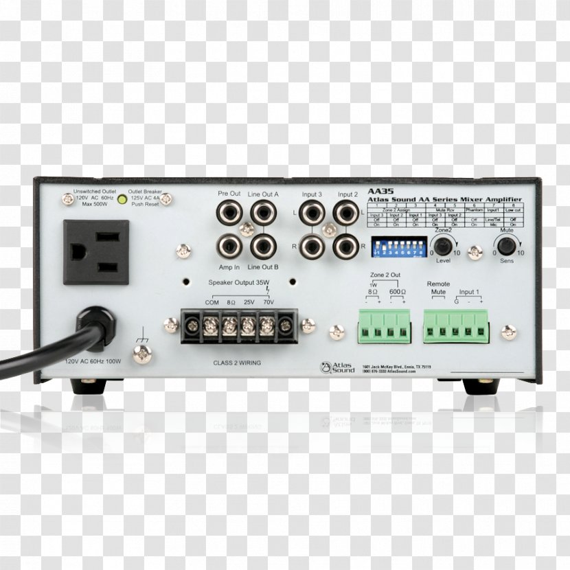 Microphone Atlas Sound AA35 - Rf Modulator - 35W Three-Channel Mixer/Amplifier, Wattage 20W To 60W, Channels 3, Table Top Loudspeaker Audio MixersMicrophone Transparent PNG