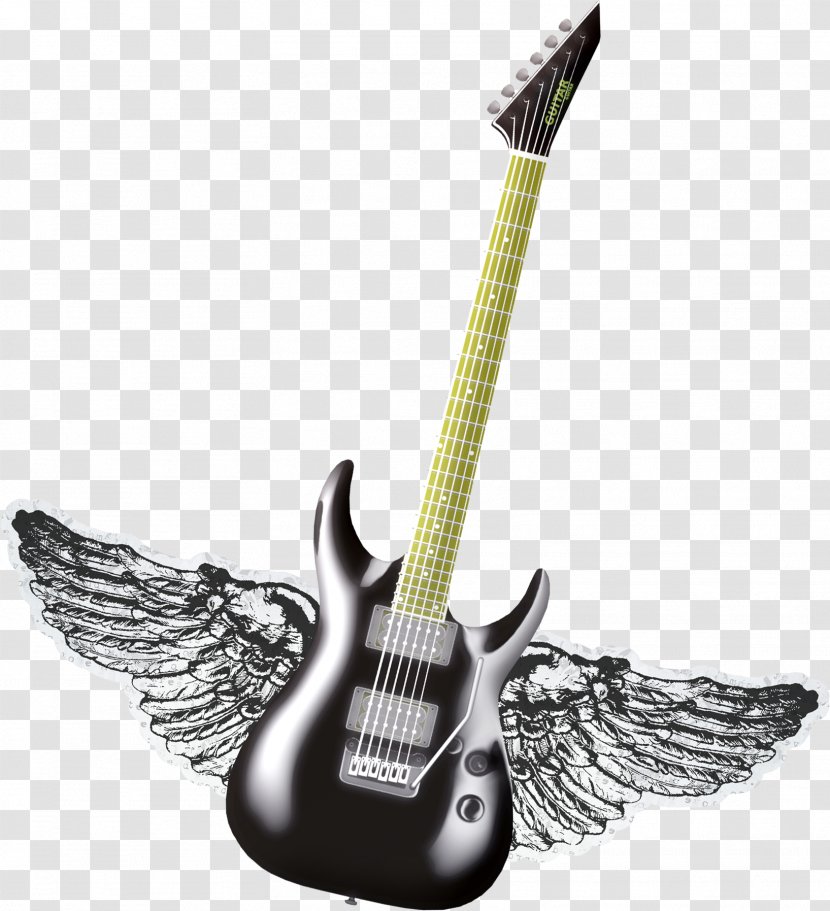 Electric Guitar Musical Instrument - Silhouette - With Wings Transparent PNG
