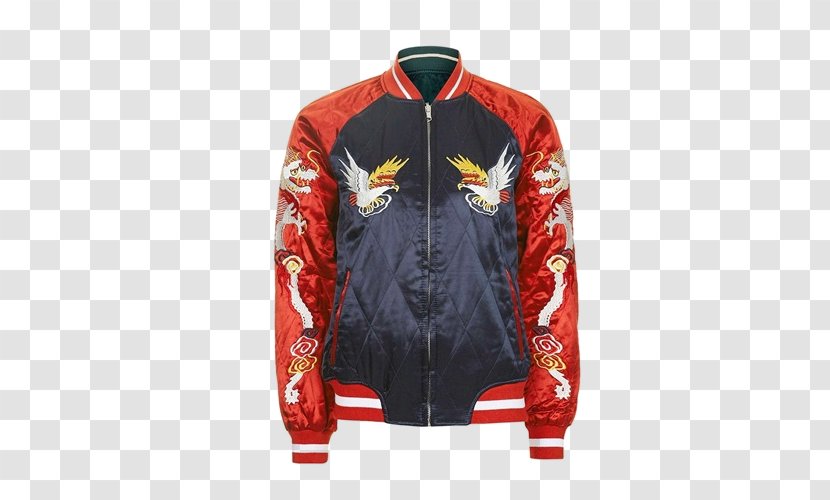 Flight Jacket Clothing Topshop Sleeve - Sports Uniform - TOPSHOP Japanese And Korean Style Embroidered Satin Bomber Transparent PNG