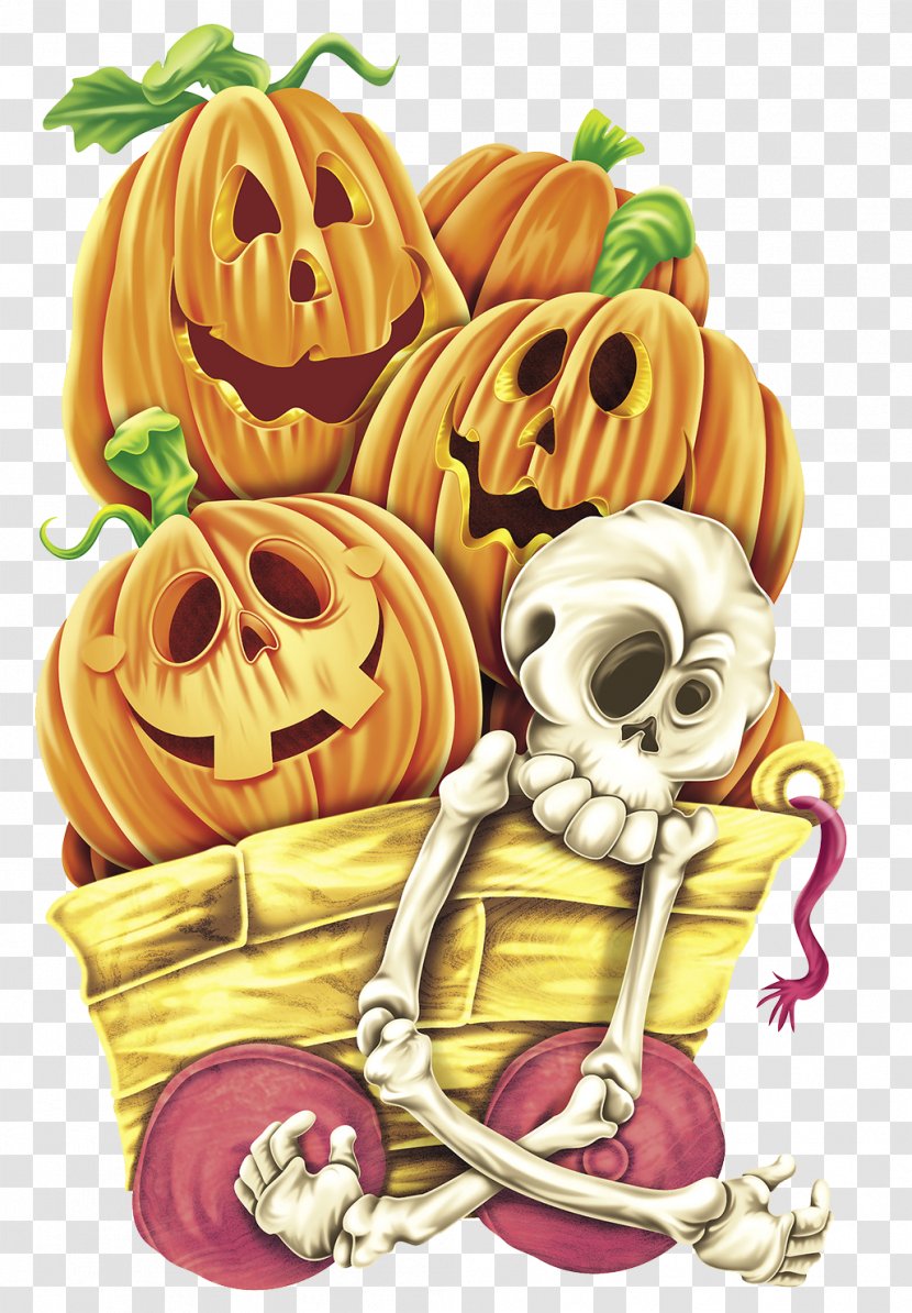 Jack-o'-lantern Skeleton Skull Pumpkin Clip Art - Drawing Transparent PNG