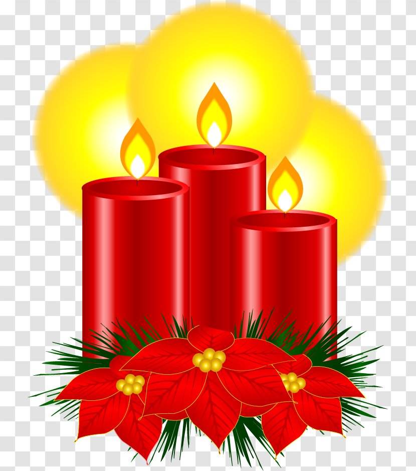 Christmas Candle Wallpaper - Floral Design - Vector Red Transparent PNG