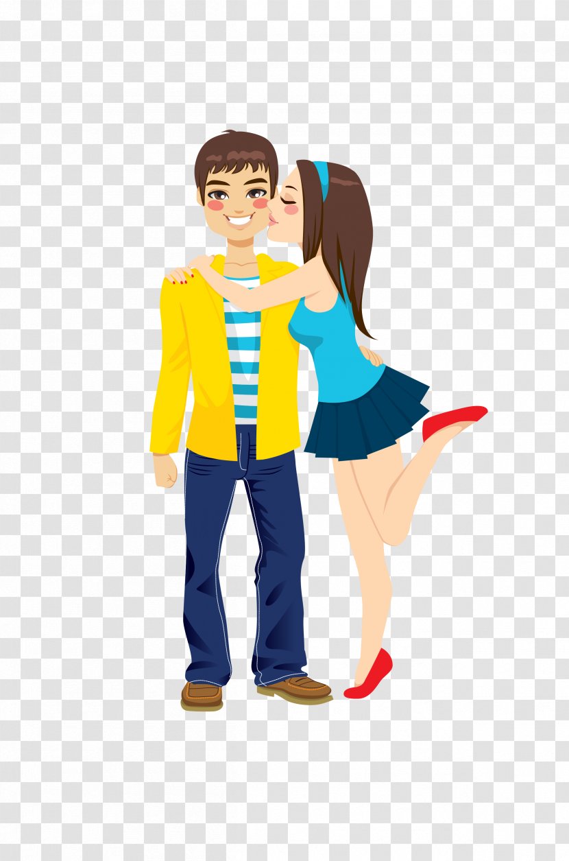 Girlfriend Boyfriend Kiss Romance Clip Art - Watercolor - Vector Color Cartoon Love Couple Transparent PNG