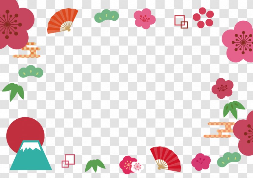 Fuji And Shochiku Plum Frame. - Pink - Flower Transparent PNG