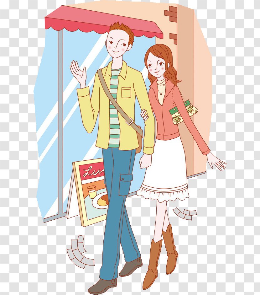 Cartoon Significant Other Illustration - Watercolor - Hand-painted Couple Shopping Transparent PNG
