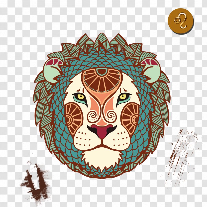 Astrological Sign Zodiac Leo Horoscope Astrology - Hand-painted Cartoon Retro Lion Head Transparent PNG