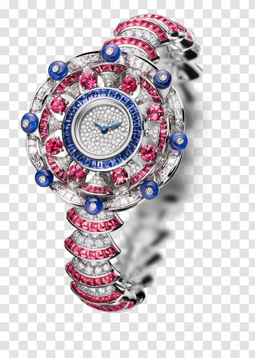 Watch Bulgari Jewellery Movement Repeater - Urwerk - Blue Pink Diamond Watches Female Form Transparent PNG