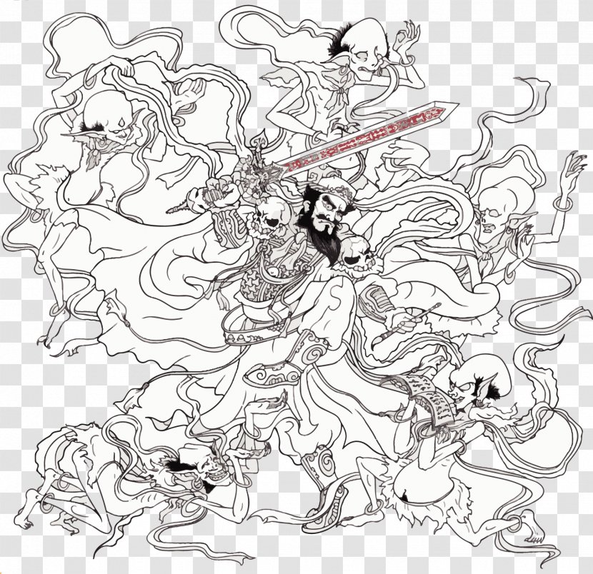 Zhong Kui Ghost Download - Black And White - Vector Hand Painted King 1 Transparent PNG