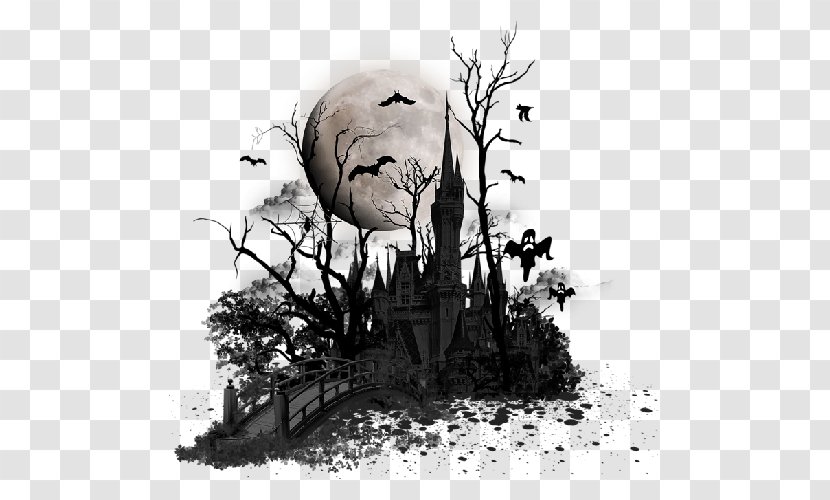 Black And White Halloween Image Clip Art 仮装 - Stock Photography - Horror House Transparent PNG