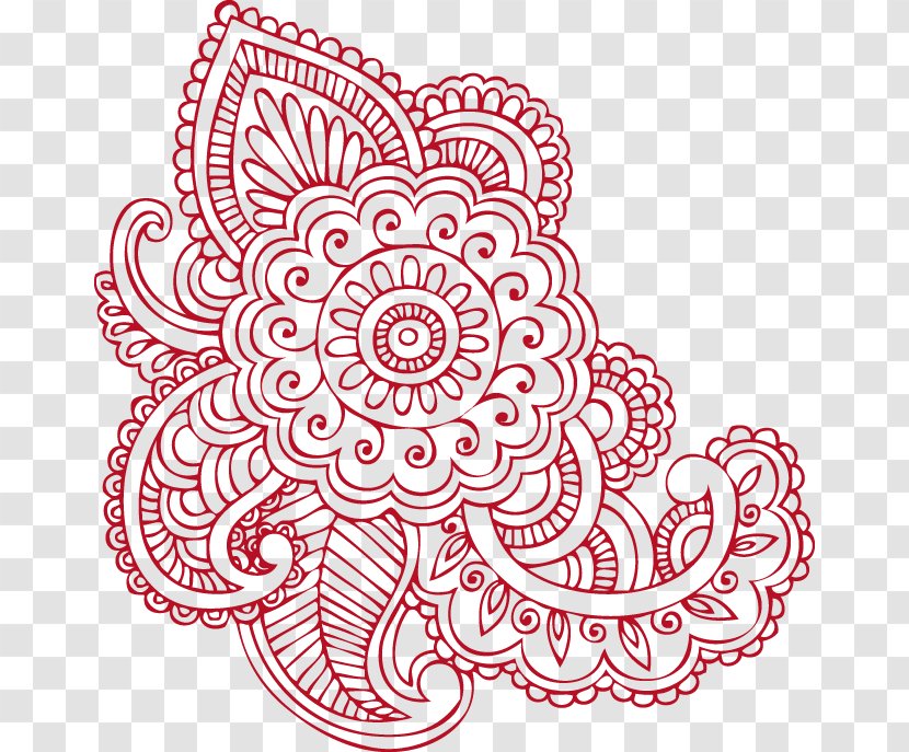 Henna Mehndi Tattoo Drawing Flower - Black And White - Symmetry Transparent PNG