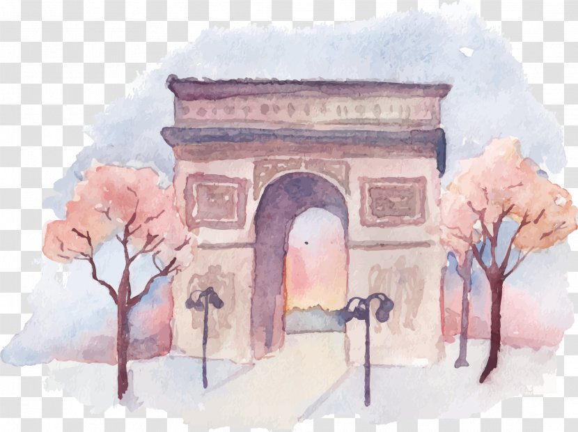 Arc De Triomphe Eiffel Tower Arch Of Triumph Monument - Cartoon Oil Painting Vector Transparent PNG