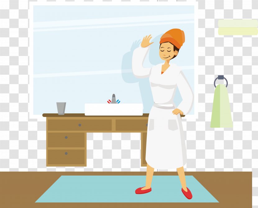 Table Cartoon - Professional - Woman In The Bathroom Vector Transparent PNG