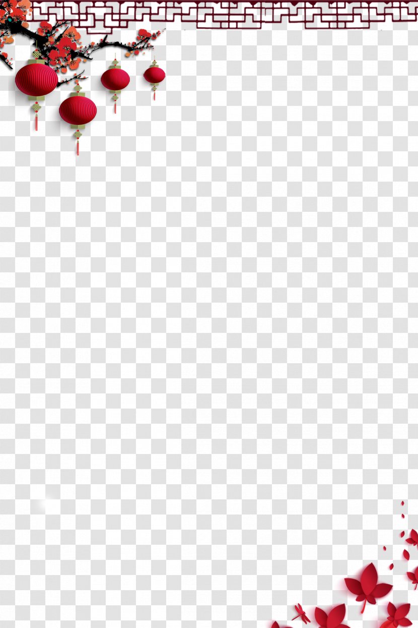 China Plum Blossom Red Lantern - Chinese Style Border Transparent PNG