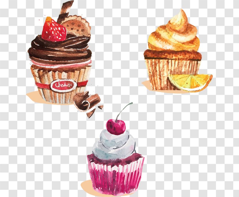Cupcake Chocolate Cake Bakery Painting - Cup - Vector Painted Cupcakes Transparent PNG