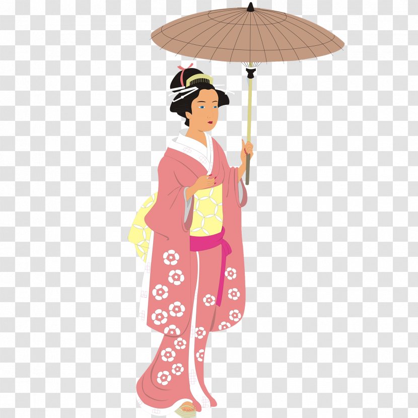 Japan Kimono Illustration - Cartoon - Sakura Japanese Woman Transparent PNG