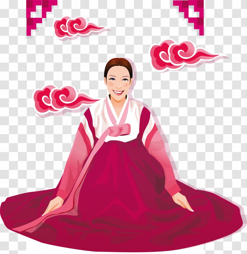 South Korea Hanbok Tradition Illustration - Watercolor - Korean Women Transparent PNG