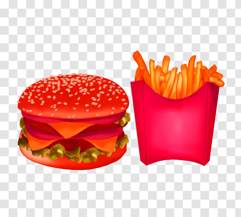 French Fries Cheeseburger Hamburger Fast Food Junk - Orange Transparent PNG